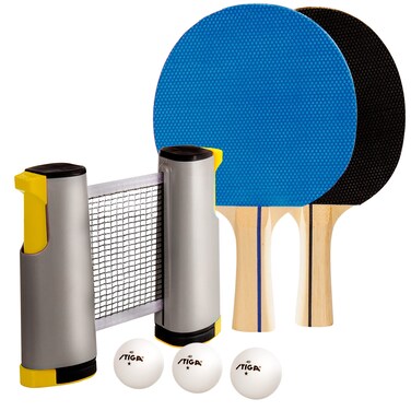 STIGA Retractable Take Anywhere Table Tennis Set Includes Net Two Paddles Three Balls and Storage Bag