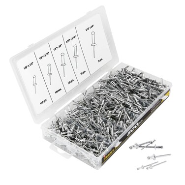 Alltrade Tradespro Aluminum Rivet Assortment 500 Pieces Multiple Sizes Fasteners with Organized Storage Case 836341