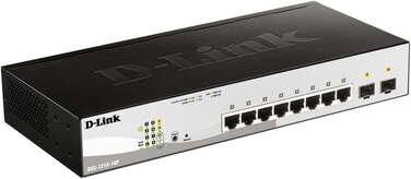 DLink 10Port Gigabit Smart Managed PoE Switch  8 PoE Ports 65W  2 SFP Ports  L2  VLANs  Web Managed  Surveillance Mode  Desktop or Rackmount  Fanless  NDAA Compliant DGS121010P