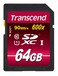 Transcend 64GB SDXC Class 10 UHS1 Flash Memory Card Up to 90MBs TS64GSDXC10U1