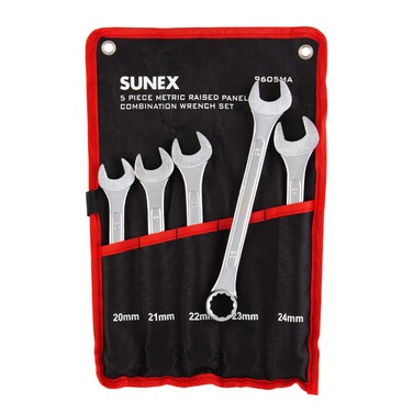 SUNEX TOOLS 9605MA 5 Piece Raised Panel Metric Combination Wrench Set Raised Panel CRV