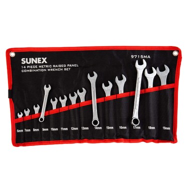 SUNEX TOOLS 9715A Metric Raised Panel Combination Wrench Set 14 Piece