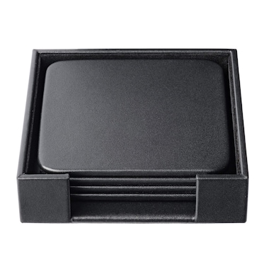 Dacasso Black Leather 4Square Coaster Set