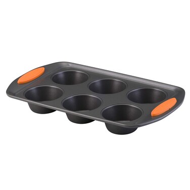 Rachael Ray Yum o Nonstick Bakeware 6Cup Muffin Tin With Grips  Nonstick 6Cup Cupcake Tin With Grips  6 Cup Gray