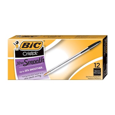 BIC Cristal Xtra Smooth Black Ballpoint Pens Reliable Medium Point 10mm 12Count Pack