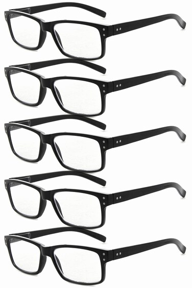 Eyekepper 5 Pack Reading Glasses for Men Spring Hinges Classic Readers Black Frame 100