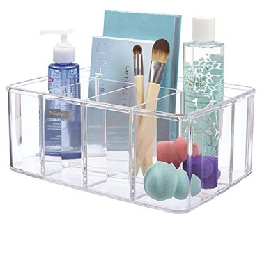STORi 5Compartment Clear Plastic Organizer  Rectangular Divided Makeup and Vanity Storage Bin and Office Desk Caddy  Scalloped Wall Design  Made in USA
