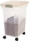 IRIS USA WeatherPro Airtight Dog Food Storage Container Up to 42 lbs Attachable Wheels For Dog Cat Bird and Other Pet Food Storage Bin Keep Fresh Translucent Body ClearAlmond