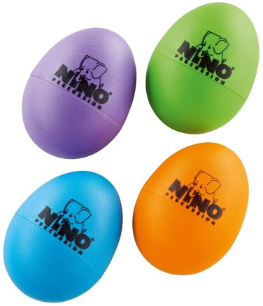 Nino Percussion Plastic Egg Shaker Set 4 Pieces  For Classroom Music or Playing at Home 2YEAR WARRANTY NINOSET5402Aubergine Grass Green Orange Sky Blue