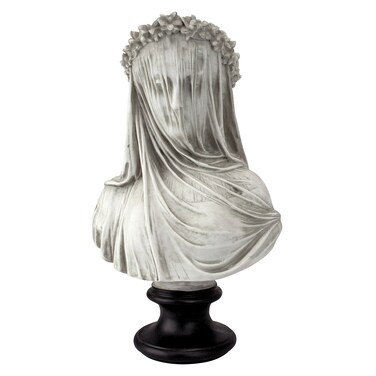 Design Toscano Veiled Maiden Indoor Bust Statue 9 Inches Wide 14 Inches Tall Handcast Polyresin Antiqued White Finish with a Black Painted Base