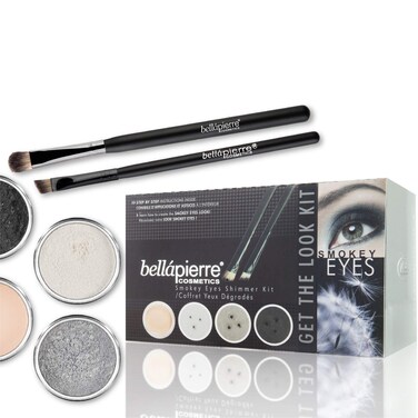 bellapierre Get the Look Kit  Mineral Shimmer Powder Makeup Base and Brush Set  7 Beautiful Looks  NonToxic and Paraben Free  Oil and Cruelty Free  Long Lasting Formulas  Smokey Eyes