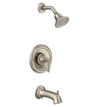 Moen Brantford Brushed Nickel Pressure Balancing Modern Bathtub and Shower Trim Kit with Shower Head Shower Handle and Tub Spout Shower Faucet Set PosiTemp Valve Required T2153BN
