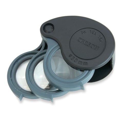 Carson TriView 5x10x15x Folding Loupe Magnifier with Builtin Case TV15 Black