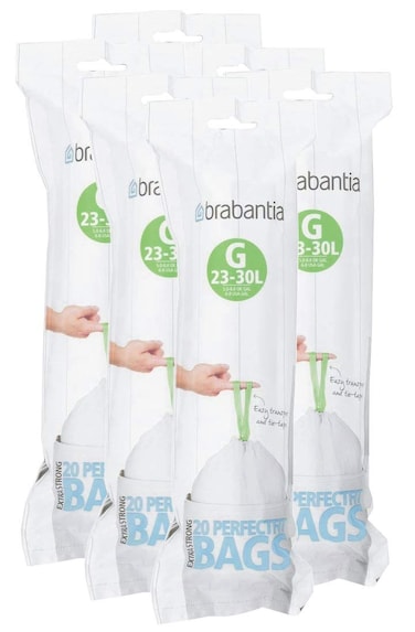 Brabantia PerfectFit G 30 Liter Bin Liners 20 Count Bags 120 Total Count
