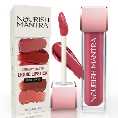 NOURISH MANTRA JashnEGulab Lipstick 35ml Creamy Matte Liquid Lipstick with SPFWater ProofSmudge ProofTransfer ProofLong LastingSuits All Skin Tones