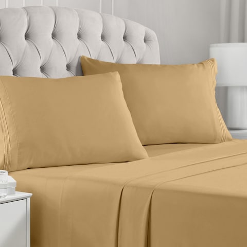 Mellanni California King Sheets Set  4 PC Iconic Collection Bedding Sheets  Pillowcases  Hotel Luxury Extra Soft Cooling Bed Sheets  for Women Men Kids  Teens Cal King Gold
