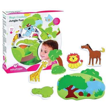 Edushape Magic Creations Jungle Fun  Baby Bath Foam Toys Foam Stickers  StickOn Removable Baby Foam Bath Toys for Toddlers 13  Imaginative Learning Bath Toys Foam Activity Play Set