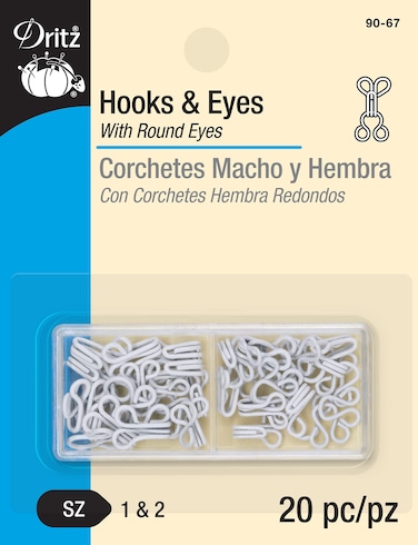 Dritz Size 1 and 2 White 20 Count Hooks  Eyes