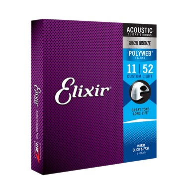 Elixir Strings Acoustic Guitar Strings 8020 Bronze with POLYWEB Coating LongestLasting Warm Tone with Comfortable Feel 6 String Set Custom Light 1152