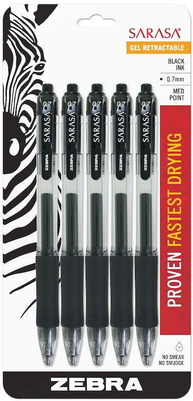 Zebra Pen Sarasa Retractable Gel Pen Medium Point 07mm Black Ink 5Pack