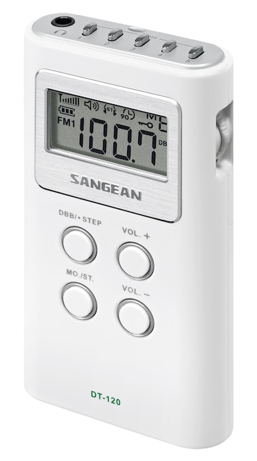 Sangean DT120 AMFM Stereo PLL Synthesized Pocket Receiver WHITE