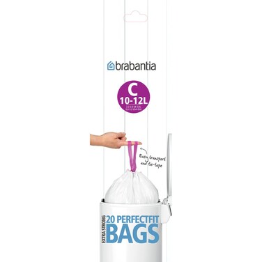 Brabantia PerfectFit Trash Bags Size C  2632 Gallon High Quality Thick Plastic Trash Can Liners with Tie Tape Drawstring Handles 20 Bags