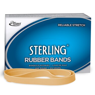 Alliance Rubber 25075 Sterling Rubber Bands Size 107 1 lb Box Contains Approx 50 Bands 7 x 58 Natural Crepe  Beige