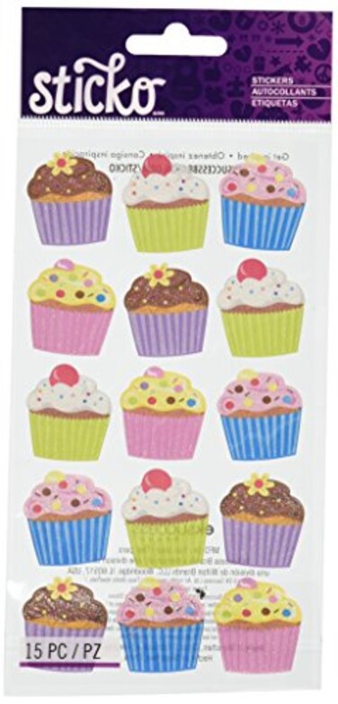 Sticko Bright Vellum and Glitter Cupcakes Stickers