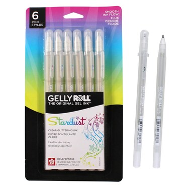 SAKURA Gelly Roll Stardust Clear Glitter Gel Pens  Bold Point Ink Pen for Lettering Drawing Invitations  Stationery  Clear Ink  Bold Line  6 Pack