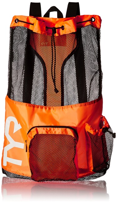 TYR Big Mesh Mummy Backpack For Wet Swimming Gym and Workout Gear  Orange