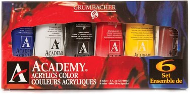 GRUMBACHER Academy Acrylic Paint Gloss 90ml3 oz Metal Tube 6Color Mixing Set C1026