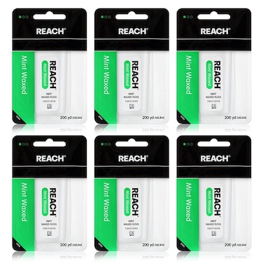 REACH Waxed Dental Floss 6Pack Mint 200 yds Plaque Remover Shred Resistant Extra Wide Cleaning Gentle on Gums  Teeth PFASFree Oral Care for Adults  Kids