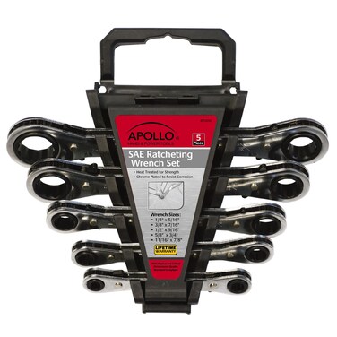 Apollo TOOLS 5 Piece SAE Steel Ratcheting Wrench Set includes 5 Ratcheting Wrenches in Quick Release Case for Trunk Garage and on the Road  DT1212