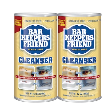 Bar Keepers Friend Powder Cleanser 12 Oz  Multipurpose Cleaner  Stain Remover  Bathroom Kitchen  Outdoor Use  for Stainless Steel Aluminum Brass Ceramic Porcelain Bronze and More 2 Pack