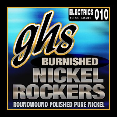 GHS Strings BNRL Burnished Nickel Rockers Polished Pure Nickel Electric Guitar Strings Light 010046