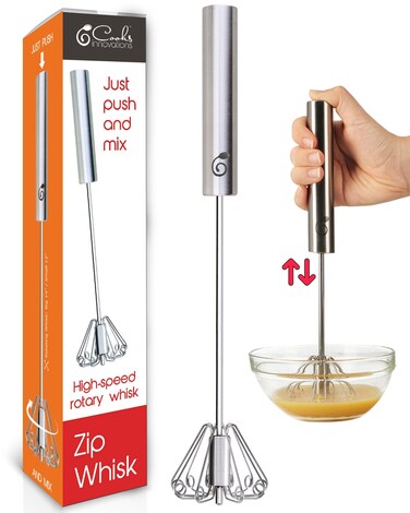 Cooks Innovations Stainless Steel SemiAutomatic Egg Whisk  PushDown Rotary Egg Beater for Whisking Frothing and Mixing 14 inch
