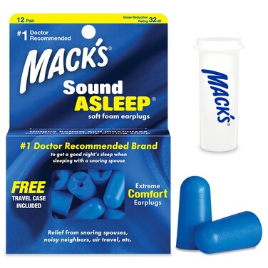 Macks Sound Asleep Soft Foam Earplugs 12 Pair  32dB High NRR Comfortable Ear Plugs for Sleeping Snoring Travel and Noisy Neighbors
