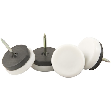 Nail On 118 Furniture Glides for Straight Wooden Furniture Legs 4 piece  White Round