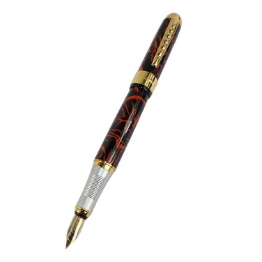 Gullor Beautiful Calligraphy  Art Fountain Pen Jinhao 250 Black with Orange Grain Pen Golden Clip Pen