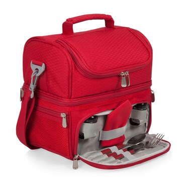 ONIVA  a Picnic Time brand Pranzo Lunch Bag Insulated Lunch Box with Picnic Set Lunch Cooler Bag Red