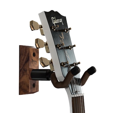 String Swing Guitar Wall Mount Guitar Hanger Wall Guitar Mount Guitar Holder Hook for Wall Fits All Size Guitars Acoustic Electric Bass Black Walnut Hardwood  Made in USA