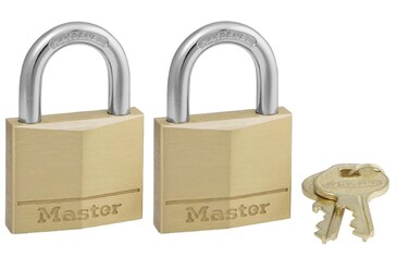 Master Lock 140T Solid Brass Padlock with Key 2 Pack Alike 2 Count