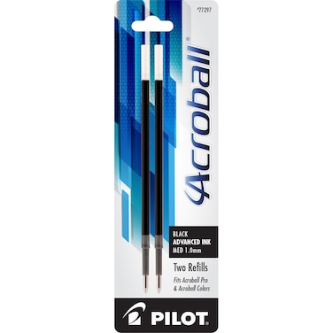 PILOT Acroball Advanced Ink Refill For Retractable Pens Medium Point Black Ink 2Pack 77297