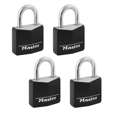Master Lock Black Outdoor Key Lock Standard Weather Resistant Padlock with Cover Keyed Alike Padlocks for Lockers Fences Sheds or Other Equipment 4 Pack 131Q