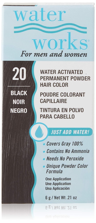 Water Works Water Activated Permanent Powder Hair Color for Men and Women 20 Black