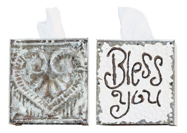 Creative CoOp Wood  Metal Bless You Tissue Box Cover