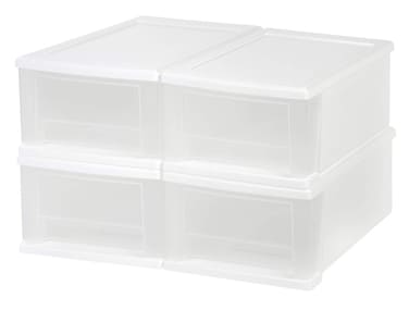 IRIS USA 7 Qt Plastic Drawer Storage Organizer Stacking Drawers 4Pack Stackable Unit with Sliding Drawer for Clothes Bedroom Kitchen Under Sink Pantry Craft Room Bathroom Dorm Office White