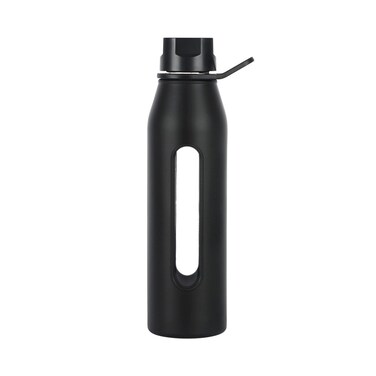 Takeya Glass Water Bottle with Silicone Sleeve and Twist Cap 22 Ounce Black