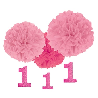Amscan 1st Birthday Fluffy Decorations wDanglers  Pink 180028