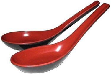 JapanBargain 2384 Chinese Soup Spoons Asian Japanese Chinese Wonton Soba Rice Pho Ramen Noodle Soup Spoons BlackRed Set of 2